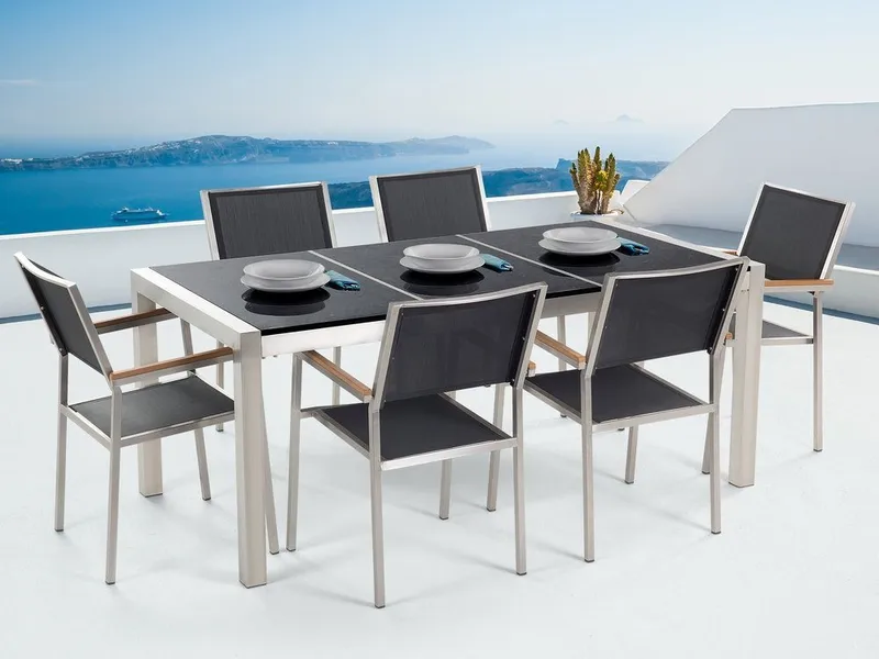 Bacoli Matgrupp Utomhus 180 cm + 6 Utestolar, Svart