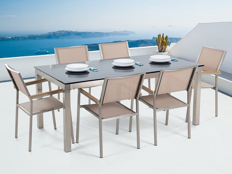 BACOLI Matgrupp Utomhus 180 cm Beige + 6 Utestolar - Utemöbler - Utegrupp - Matgrupper utomhus