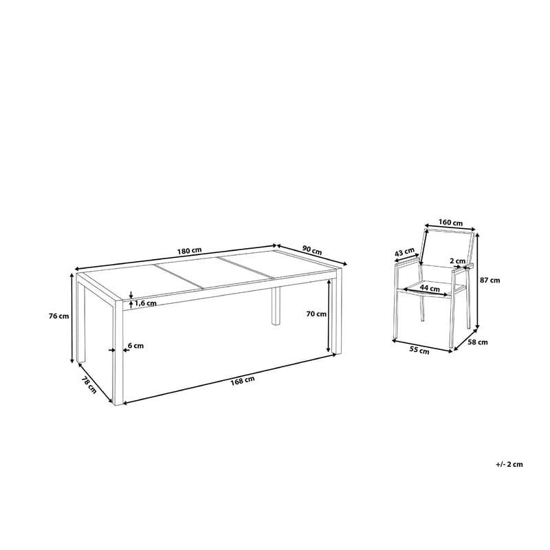 BACOLI Matgrupp Utomhus 180 cm Silver + 6 Utestolar - Utemöbler - Utegrupp - Matgrupper utomhus