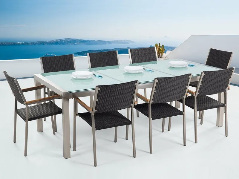 Bacoli Matgrupp Utomhus 220 cm + 8 Utestolar, Svart