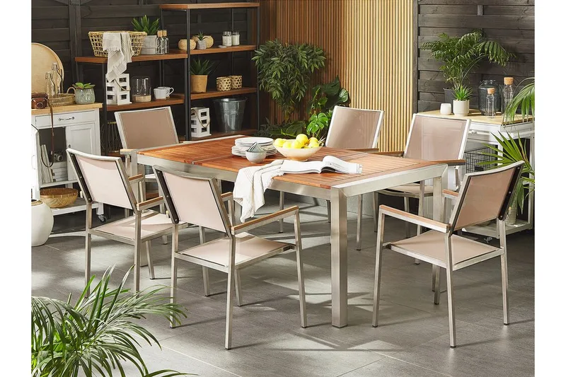 Bofors Matgrupp Utomhus + 6 Rottingstolar - Beige - Utemöbler - Utegrupp - Matgrupper utomhus