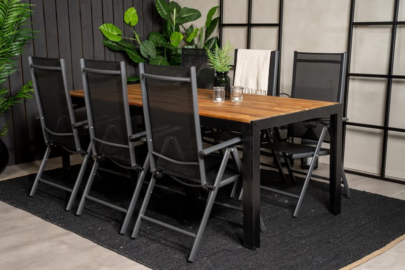 Bois Matgrupp Utomhus 200cm + 6 Break Positionsstolar - Svart/Grå - Utemöbler - Utegrupp - Matgrupper utomhus