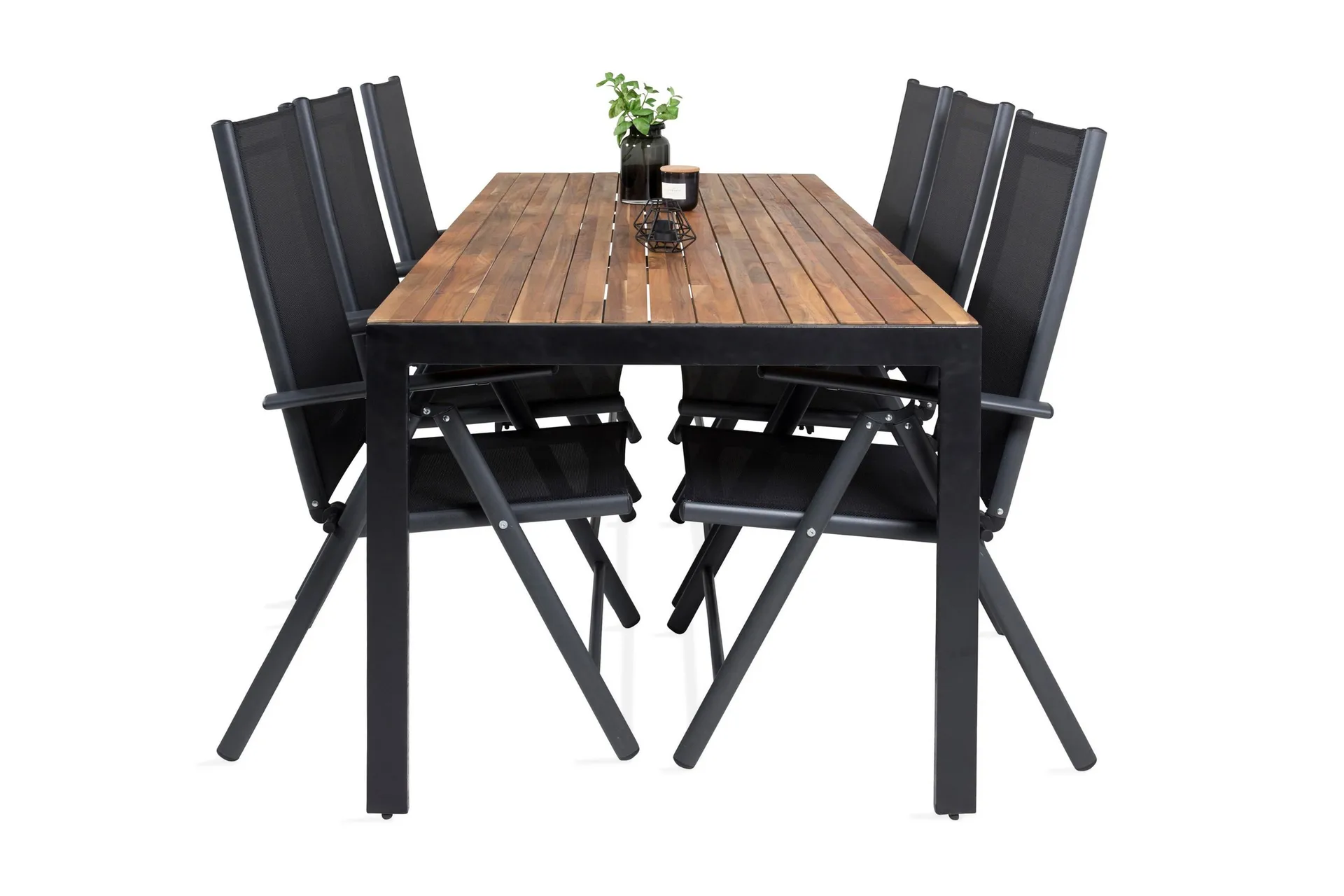 bois matgrupp utomhus 200cm + 6 break positionsstolar - svart/grå