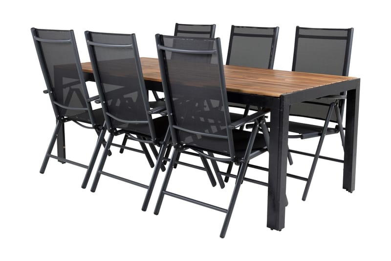 Bois Matgrupp Utomhus 200cm + 6 Break Positionsstolar - Svart/Grå - Utemöbler - Utegrupp - Matgrupper utomhus