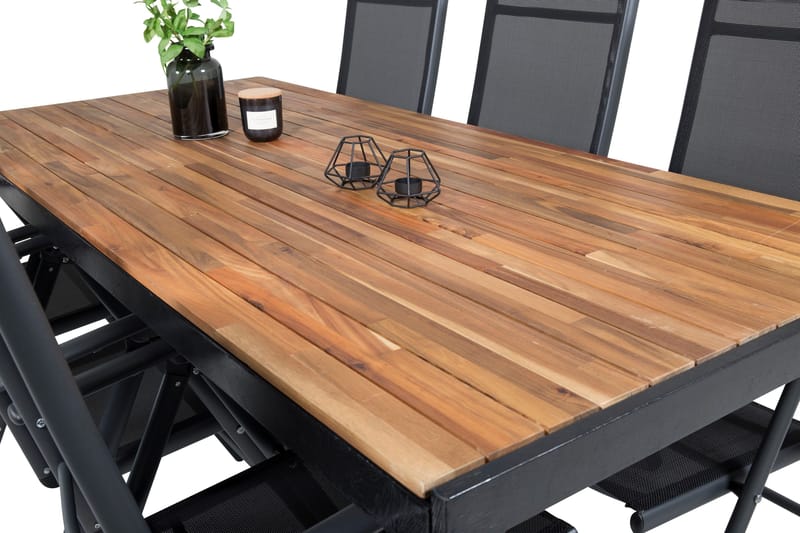 Bois Matgrupp Utomhus 200cm + 6 Break Positionsstolar - Svart/Grå - Utemöbler - Utegrupp - Matgrupper utomhus