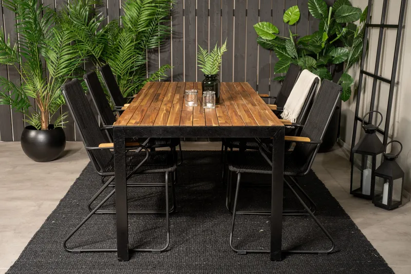 Bois Matgrupp Utomhus 200cm + 6 Karmstolar - Svart - Utemöbler - Utegrupp - Matgrupper utomhus