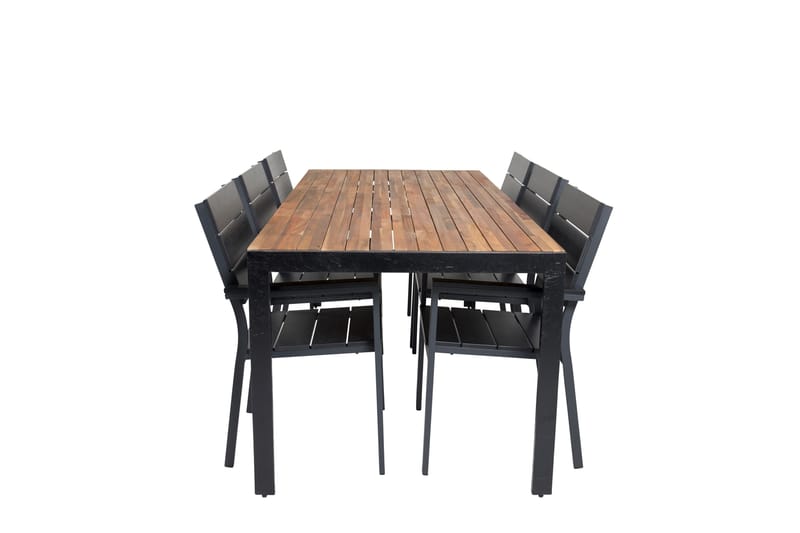 Bois Matgrupp Utomhus 200cm + 6 Levels Stapelbara Matstolar - Svart - Utemöbler - Utegrupp - Matgrupper utomhus