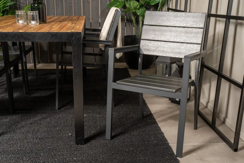 Bois Matgrupp Utomhus 200cm + 6 Levels Stapelbara Matstolar - Svart - Utemöbler - Utegrupp - Matgrupper utomhus