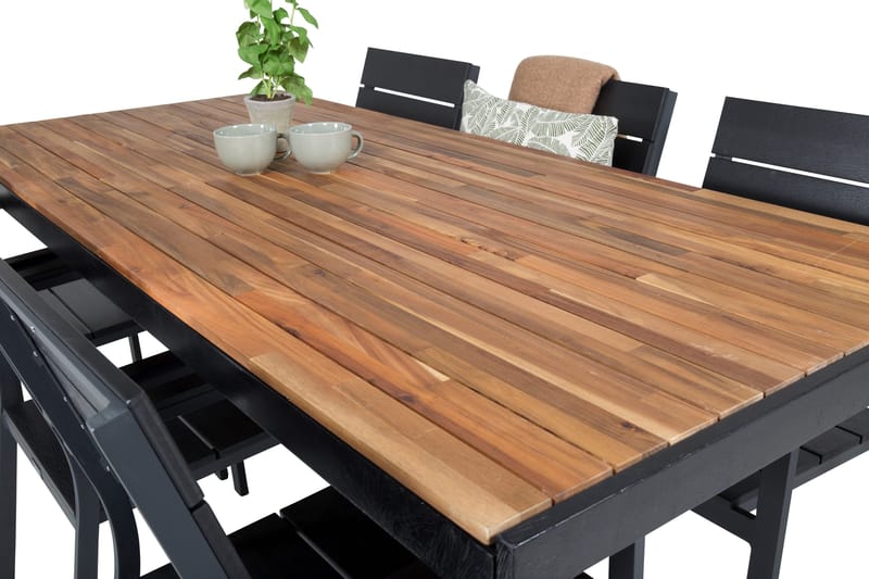 Bois Matgrupp Utomhus 200cm + 6 Levels Stapelbara Matstolar - Svart - Utemöbler - Utegrupp - Matgrupper utomhus