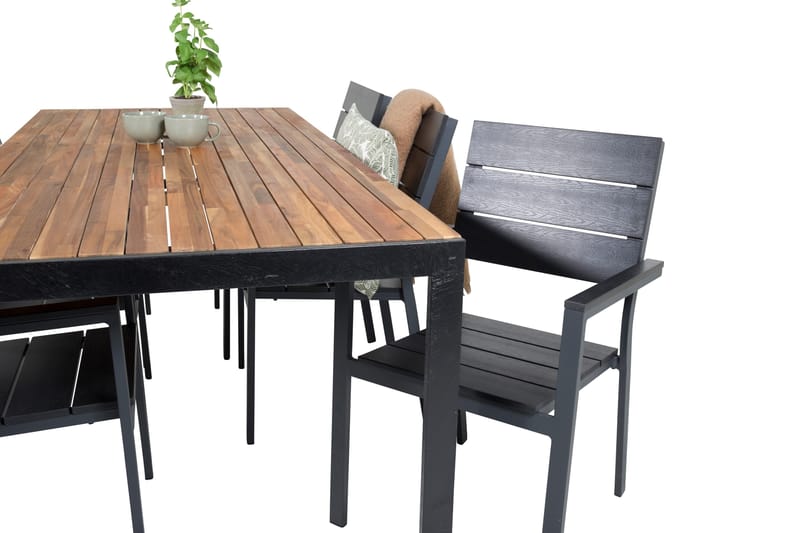 Bois Matgrupp Utomhus 200cm + 6 Levels Stapelbara Matstolar - Svart - Utemöbler - Utegrupp - Matgrupper utomhus
