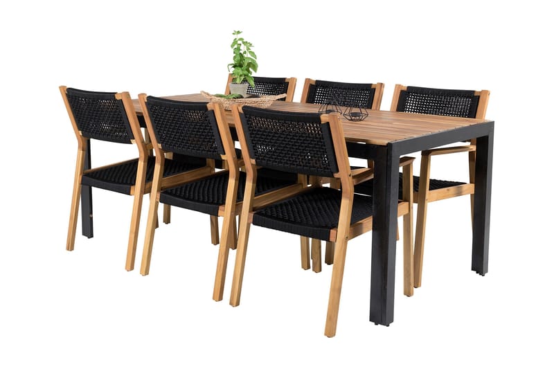 Bois Matgrupp Utomhus 200cm + 6 Little John Matstolar - Svart/Vit - Utemöbler - Utegrupp - Matgrupper utomhus