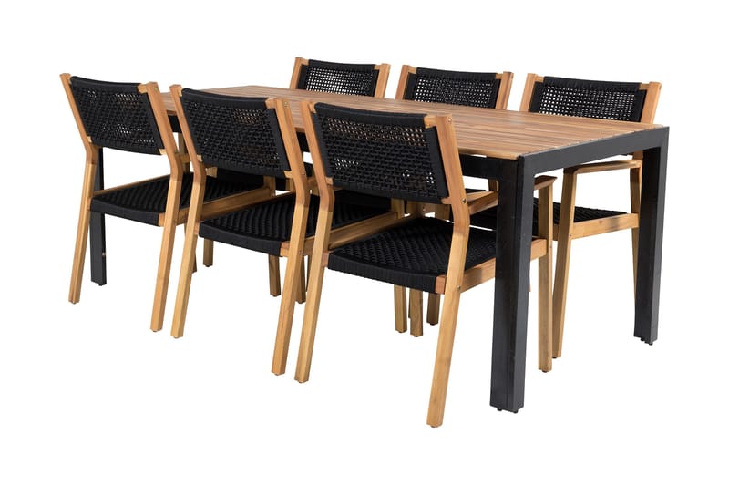 Bois Matgrupp Utomhus 200cm + 6 Little John Matstolar - Svart/Vit - Utemöbler - Utegrupp - Matgrupper utomhus