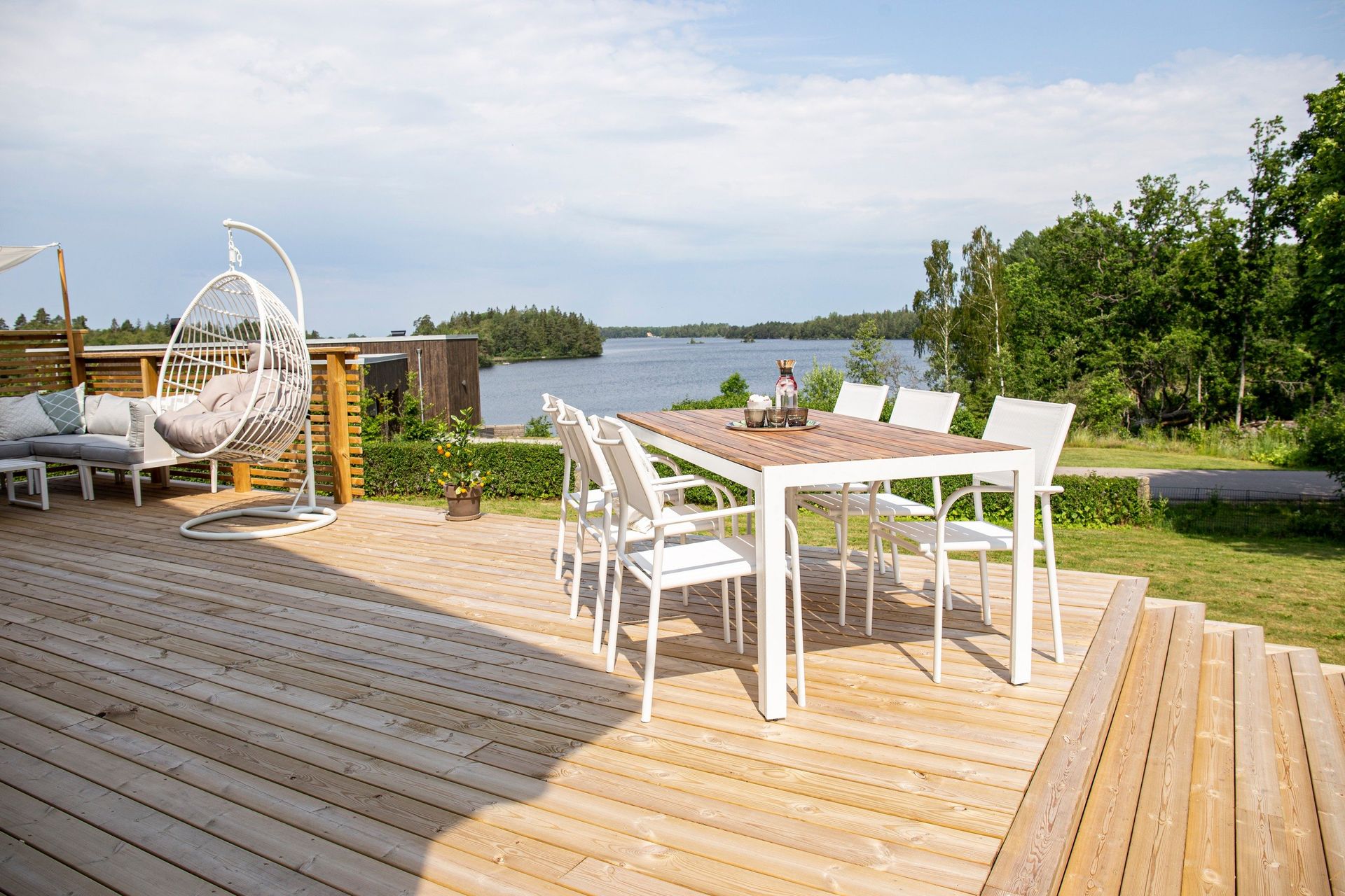 Bois Matgrupp Utomhus 200cm + 6 Santorini Karmstolar - Natur/Vit