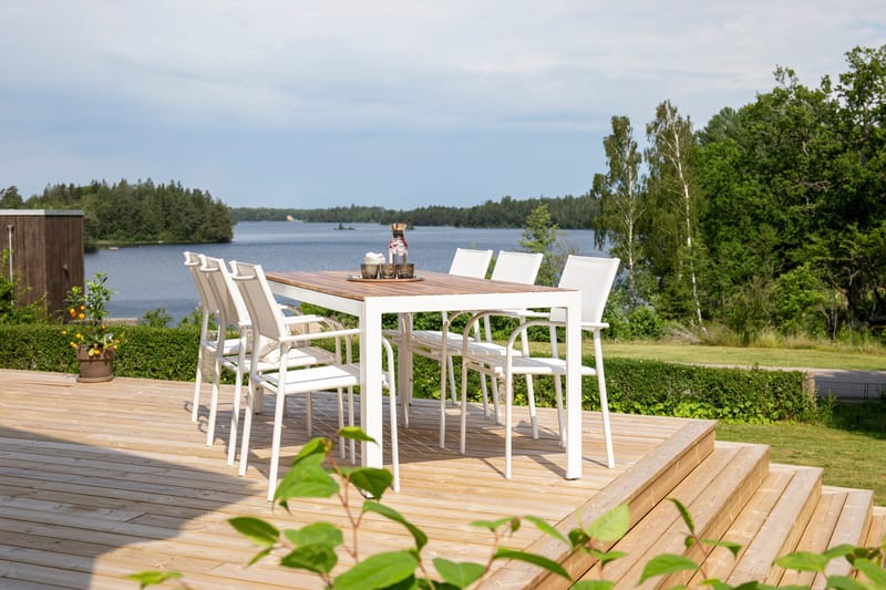 Bois Matgrupp Utomhus 200cm + 6 Santorini Karmstolar - Natur/Vit - Utemöbler - Utegrupp - Matgrupper utomhus