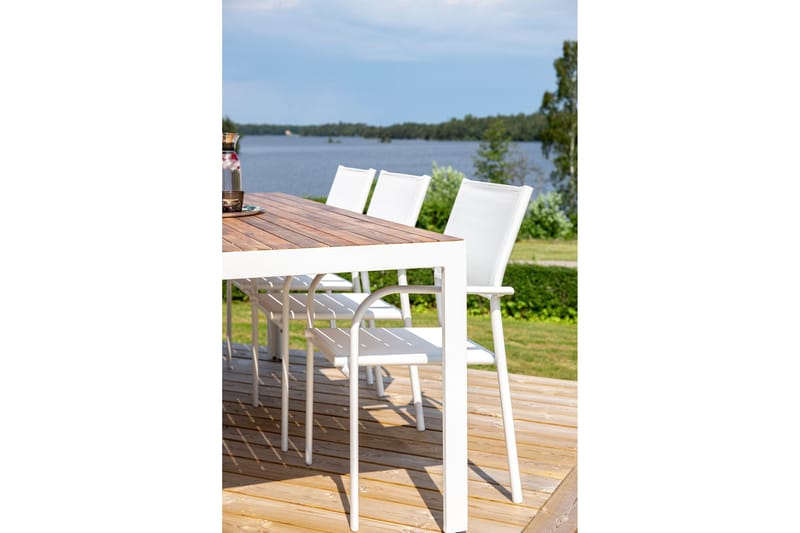 Bois Matgrupp Utomhus 200cm + 6 Santorini Karmstolar - Natur/Vit - Utemöbler - Utegrupp - Matgrupper utomhus