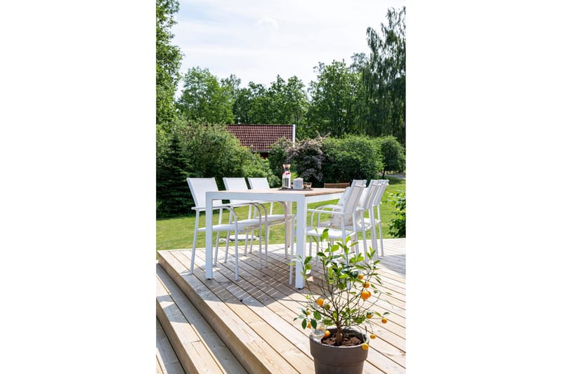 Bois Matgrupp Utomhus 200cm + 6 Santorini Karmstolar - Natur/Vit - Utemöbler - Utegrupp - Matgrupper utomhus