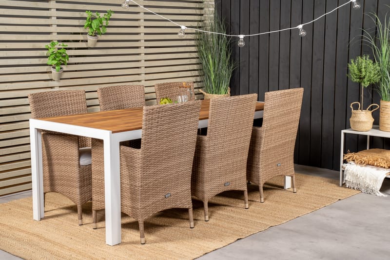 Bois Matgrupp Utomhus 205 cm + 6 st Malin Matstol - Beige/Brun - Utemöbler - Utegrupp - Matgrupper utomhus