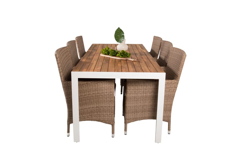 Bois Matgrupp Utomhus 205 cm + 6 st Malin Matstol - Beige/Brun - Utemöbler - Utegrupp - Matgrupper utomhus
