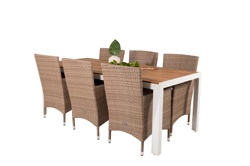 Bois Matgrupp Utomhus 205 cm + 6 st Malin Matstol - Beige/Brun - Utemöbler - Utegrupp - Matgrupper utomhus