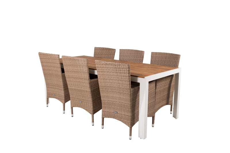 Bois Matgrupp Utomhus 205 cm + 6 st Malin Matstol - Beige/Brun - Utemöbler - Utegrupp - Matgrupper utomhus