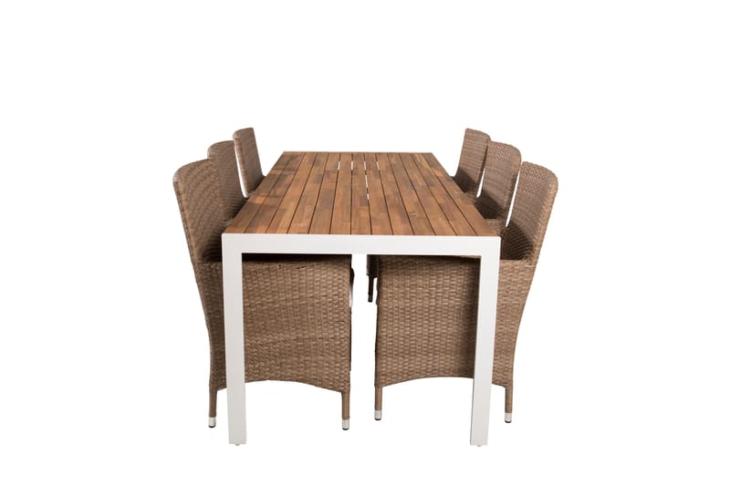 Bois Matgrupp Utomhus 205 cm + 6 st Malin Matstol - Beige/Brun - Utemöbler - Utegrupp - Matgrupper utomhus