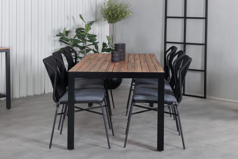 Bois Matgrupp Utomhus 205cm + 6 Julian Matstolar - Svart/Brun - Utemöbler - Utegrupp - Matgrupper utomhus