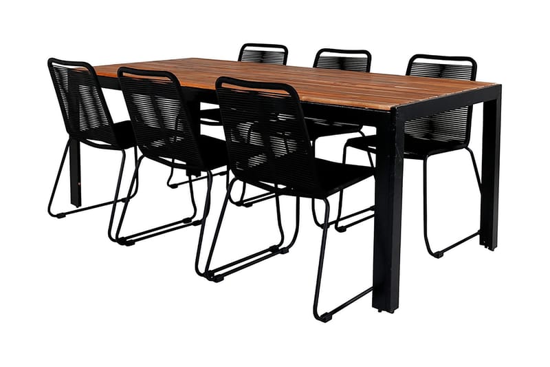 Bois Matgrupp Utomhus 205cm + 6 Lindos Stapelbara Matstolar - Svart/Grå - Utemöbler - Utegrupp - Matgrupper utomhus