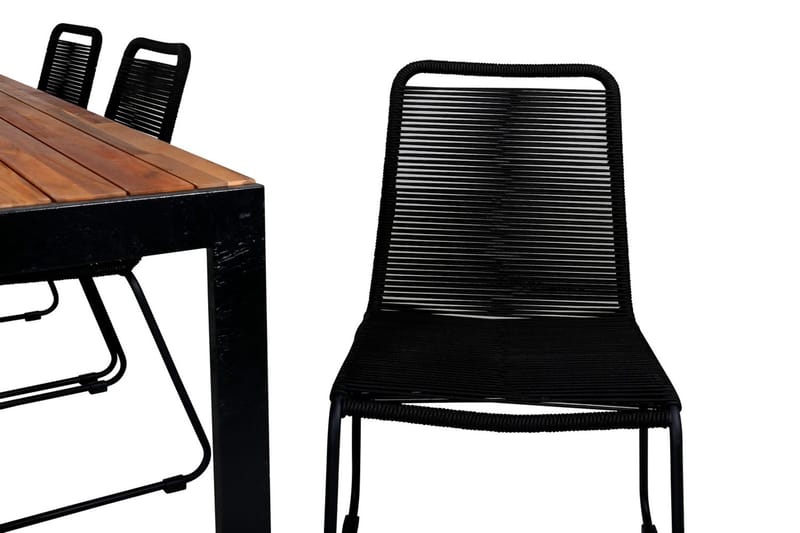 Bois Matgrupp Utomhus 205cm + 6 Lindos Stapelbara Matstolar - Svart/Grå - Utemöbler - Utegrupp - Matgrupper utomhus