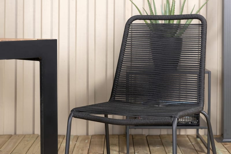 Bois Matgrupp Utomhus 205cm + 6 Lindos Stapelbara Matstolar - Svart/Grå - Utemöbler - Utegrupp - Matgrupper utomhus