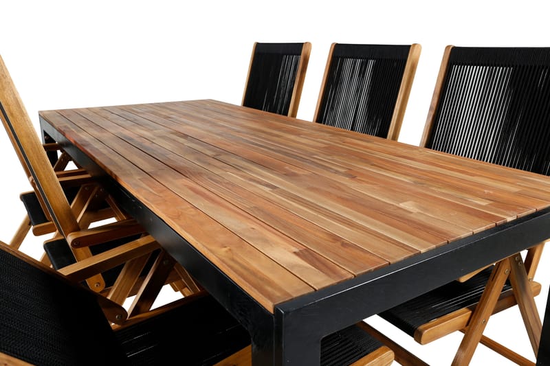 Bois Matgrupp Utomhus 205cm + 6 Little John Matstolar - Svart/Grå - Utemöbler - Utegrupp - Matgrupper utomhus