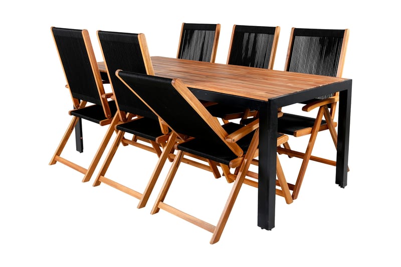 Bois Matgrupp Utomhus 205cm + 6 Little John Matstolar - Svart/Grå - Utemöbler - Utegrupp - Matgrupper utomhus