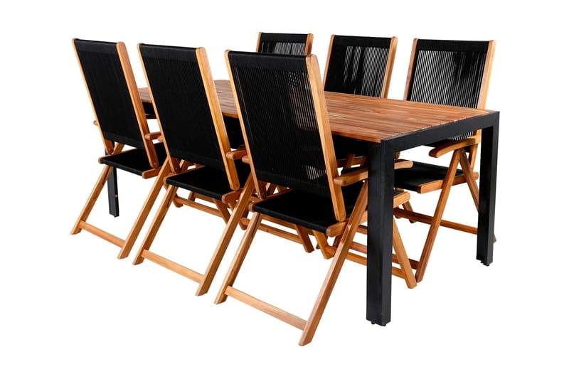 Bois Matgrupp Utomhus 205cm + 6 Little John Matstolar - Svart/Grå - Utemöbler - Utegrupp - Matgrupper utomhus