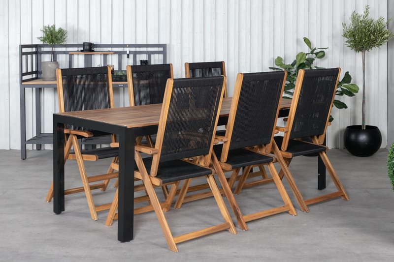 Bois Matgrupp Utomhus 205cm + 6 Little John Matstolar - Svart/Grå - Utemöbler - Utegrupp - Matgrupper utomhus