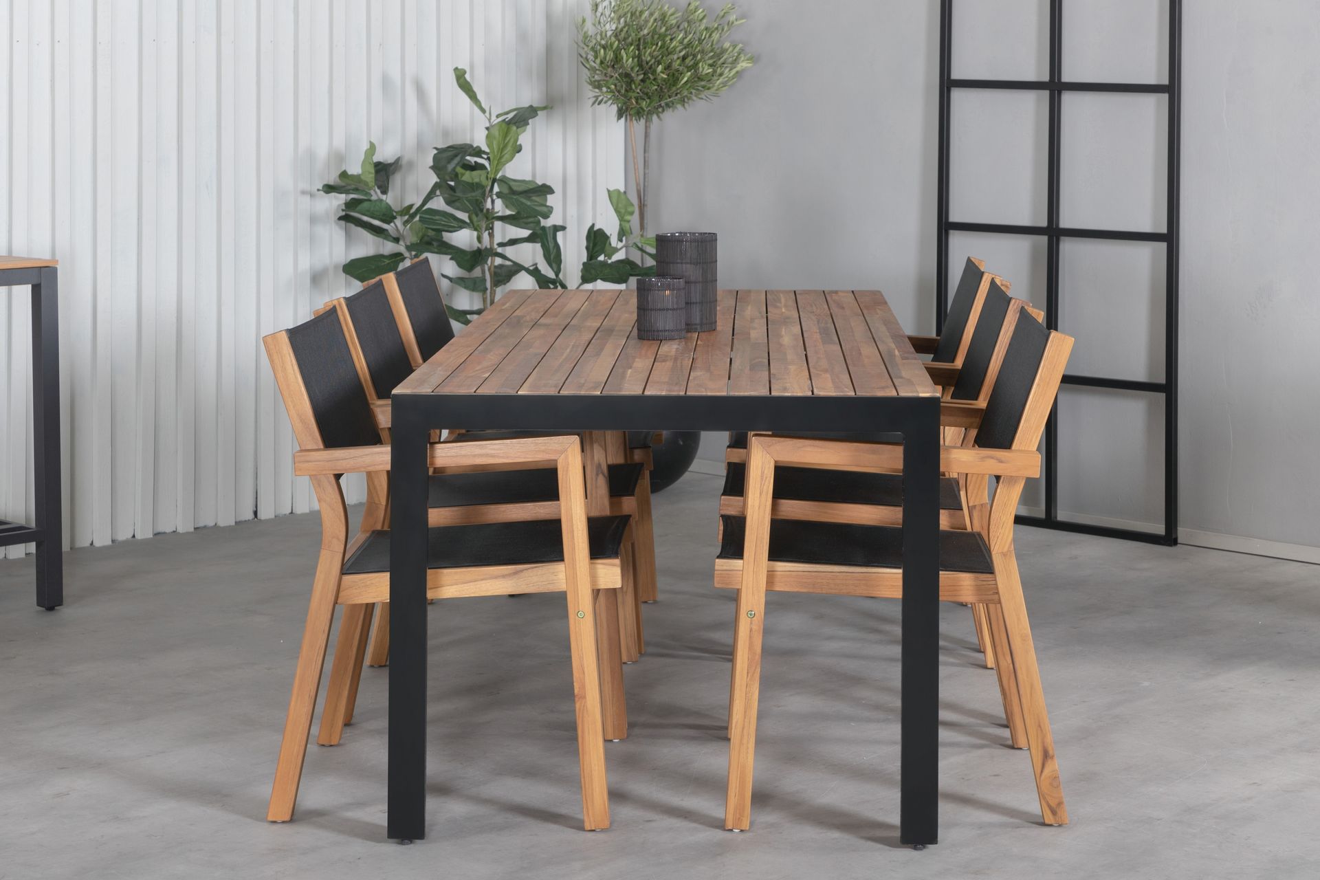 Bois Matgrupp Utomhus 205cm + 6 Venice Stapelbara Matstolar - Vit - Utemöbler - Utegrupp - Matgrupper utomhus