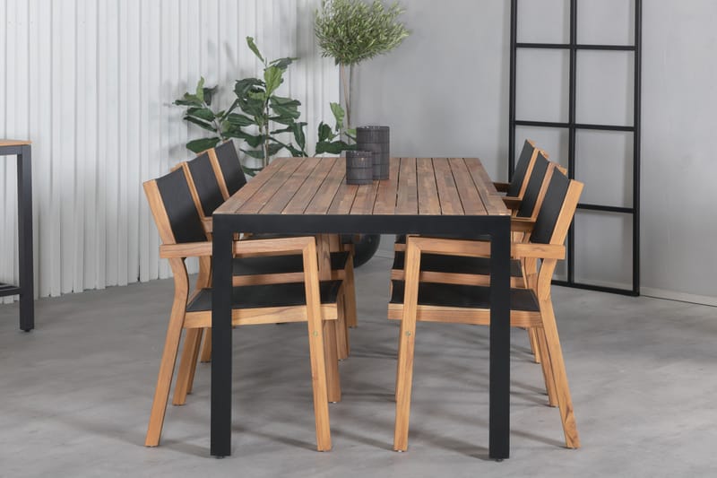 Bois Matgrupp Utomhus 205cm + 6 Venice Stapelbara Matstolar - Vit - Utemöbler - Utegrupp - Matgrupper utomhus