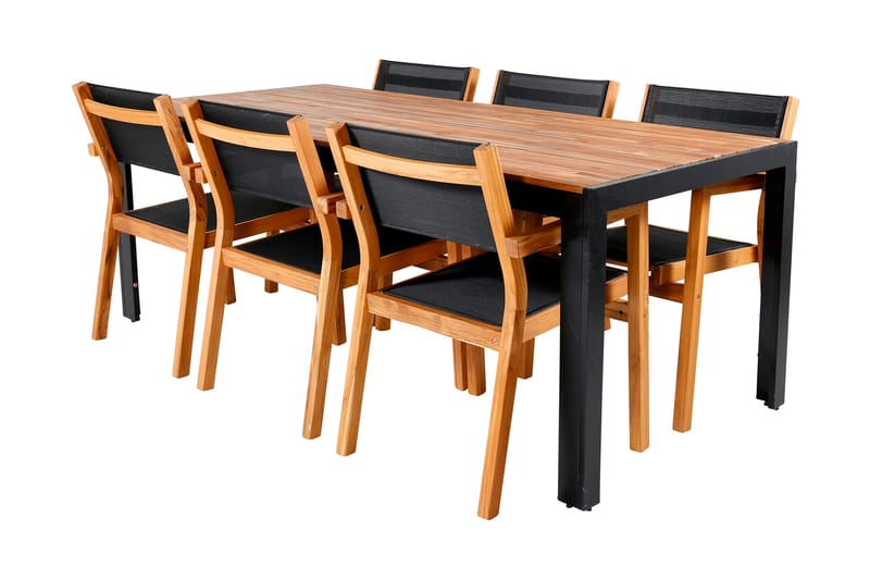 Bois Matgrupp Utomhus 205cm + 6 Venice Stapelbara Matstolar - Vit - Utemöbler - Utegrupp - Matgrupper utomhus