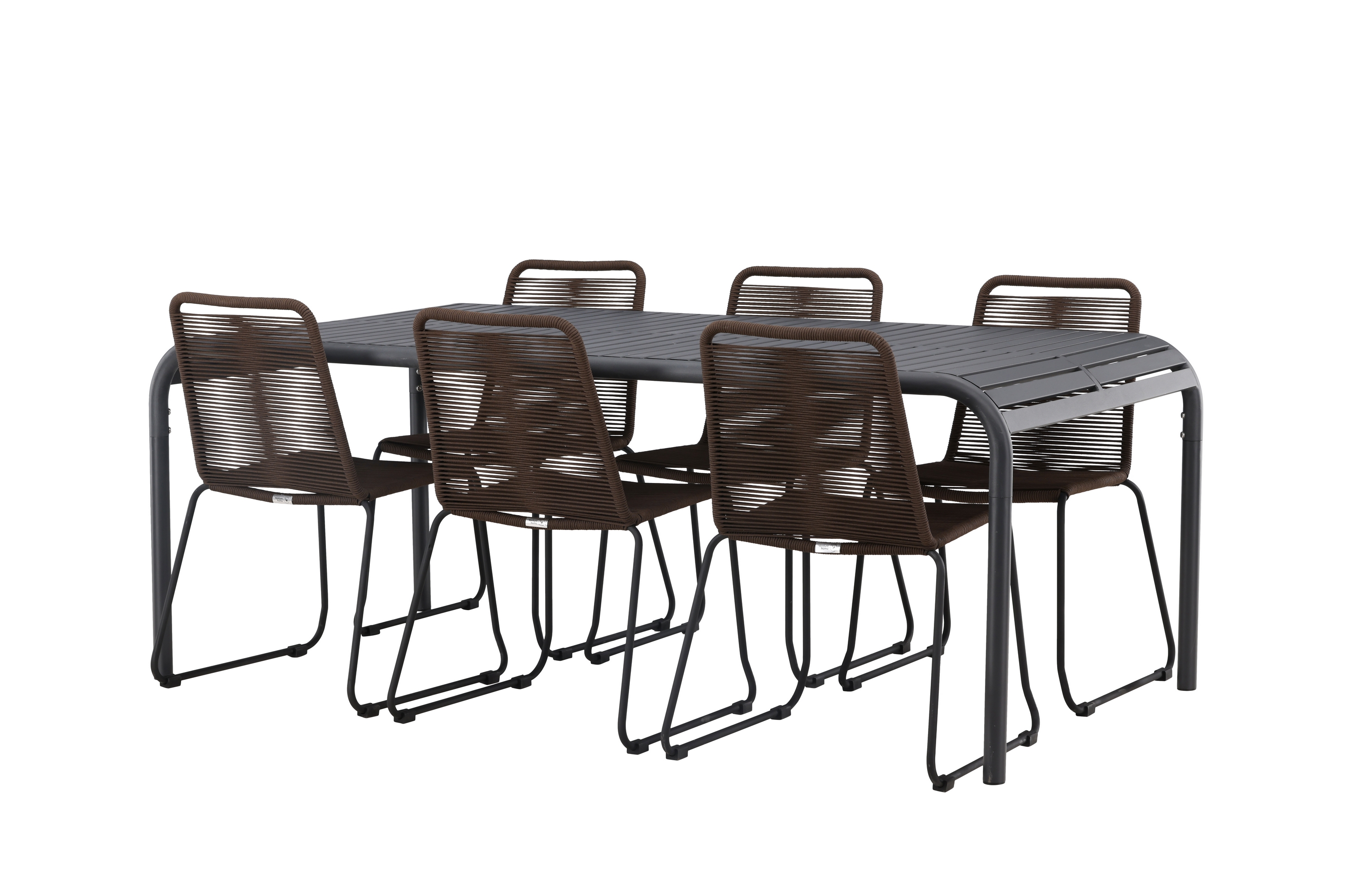 borneo matgrupp utomhus 200 cm + 6 st lindos matstolar - brun/svart