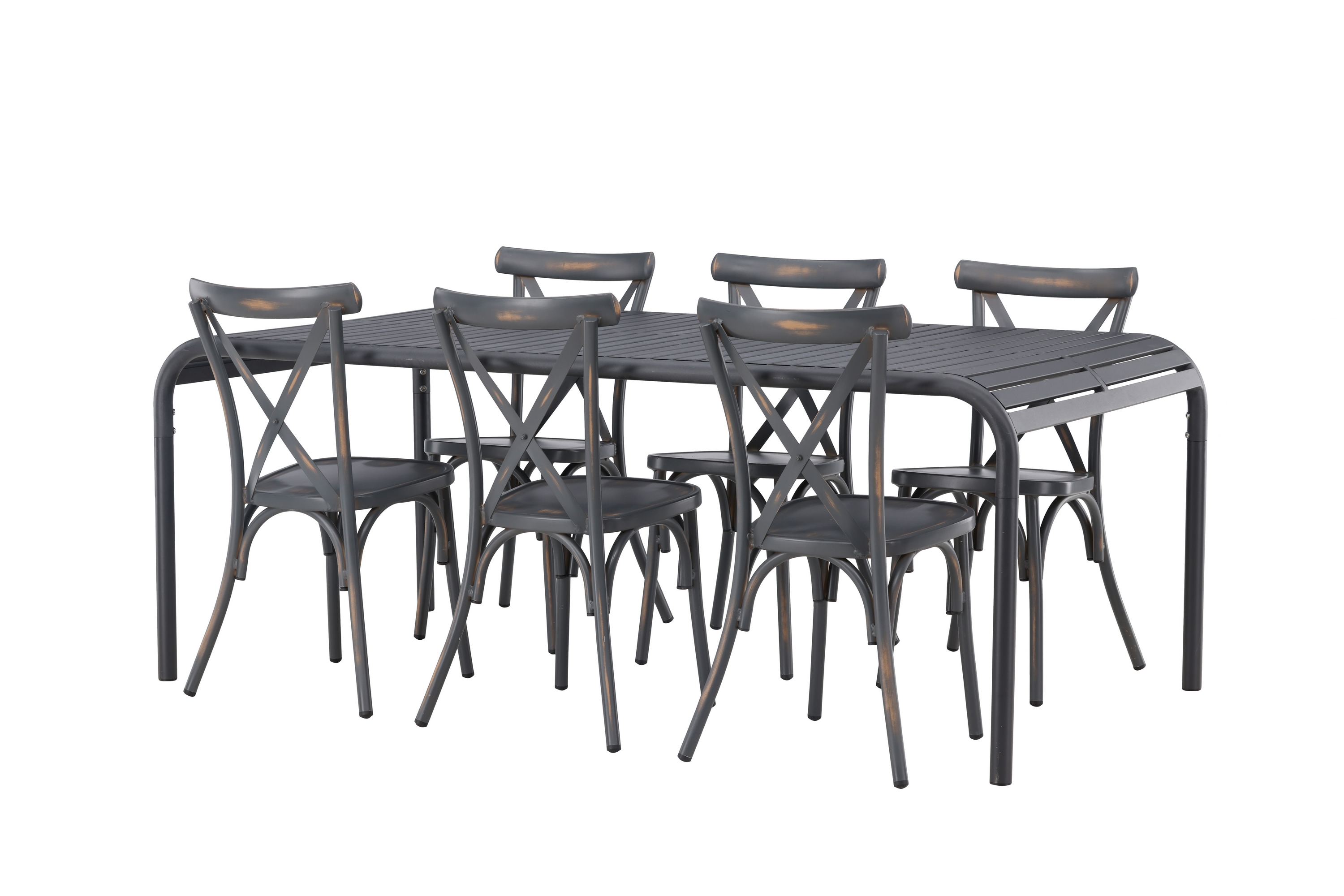 borneo matgrupp utomhus 200 cm + 6 st tablas matstolar - mörkgrå/svart