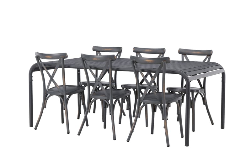 Borneo Matgrupp Utomhus 200 cm + 6 st Tablas Matstolar - Mörkgrå/Svart - Utemöbler - Utegrupp - Matgrupper utomhus