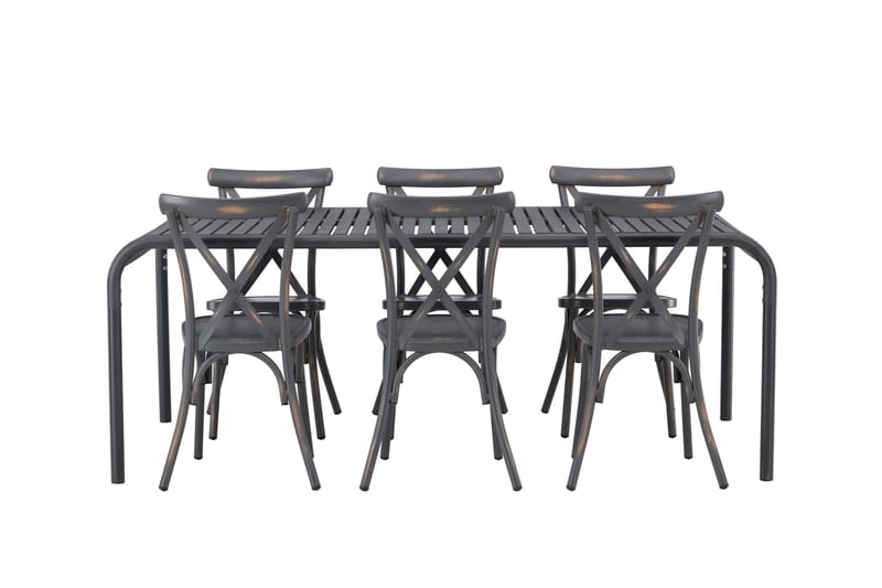 Borneo Matgrupp Utomhus 200 cm + 6 st Tablas Matstolar - Mörkgrå/Svart - Utemöbler - Utegrupp - Matgrupper utomhus