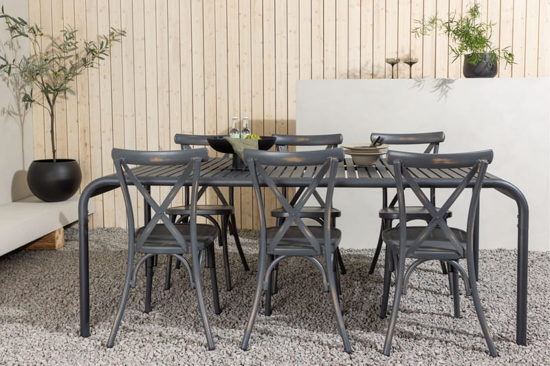 Borneo Matgrupp Utomhus 200 cm + 6 st Tablas Matstolar - Mörkgrå/Svart - Utemöbler - Utegrupp - Matgrupper utomhus