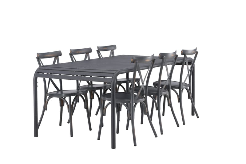 Borneo Matgrupp Utomhus 200 cm + 6 st Tablas Matstolar - Mörkgrå/Svart - Utemöbler - Utegrupp - Matgrupper utomhus