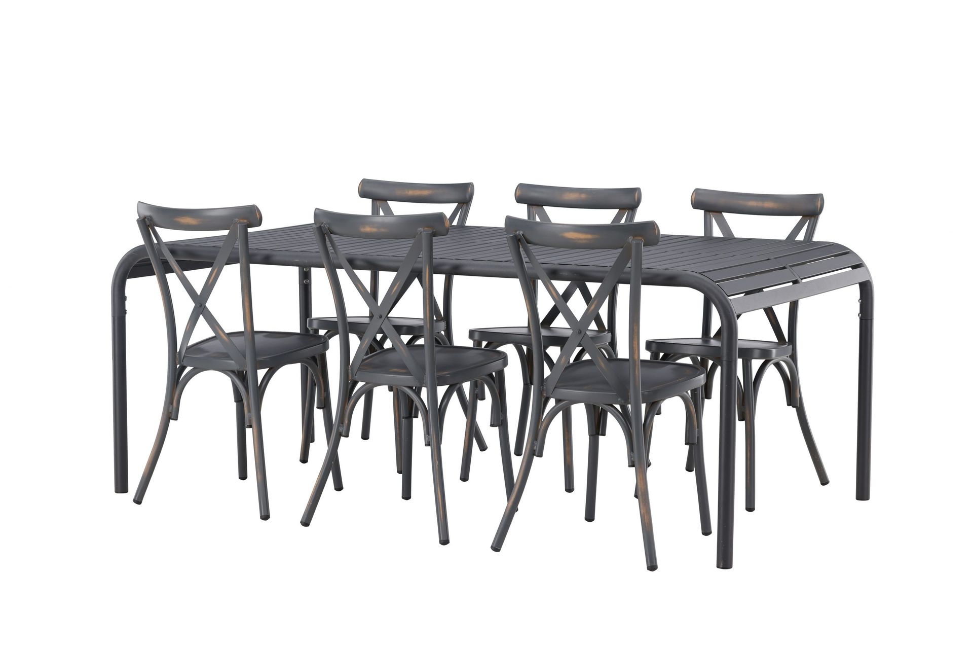 Borneo Matgrupp Utomhus 200 cm + 6 st Tablas Matstolar - M&ouml;rkgr&aring;/Svart