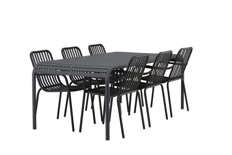 Borneo Matgrupp Utomhus 200 cm + 6 st Peking Karmstolar - Svart - Utemöbler - Utegrupp - Matgrupper utomhus