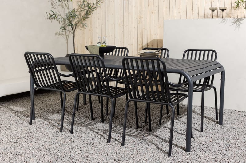 Borneo Matgrupp Utomhus 200 cm + 6 st Peking Karmstolar - Svart - Utemöbler - Utegrupp - Matgrupper utomhus