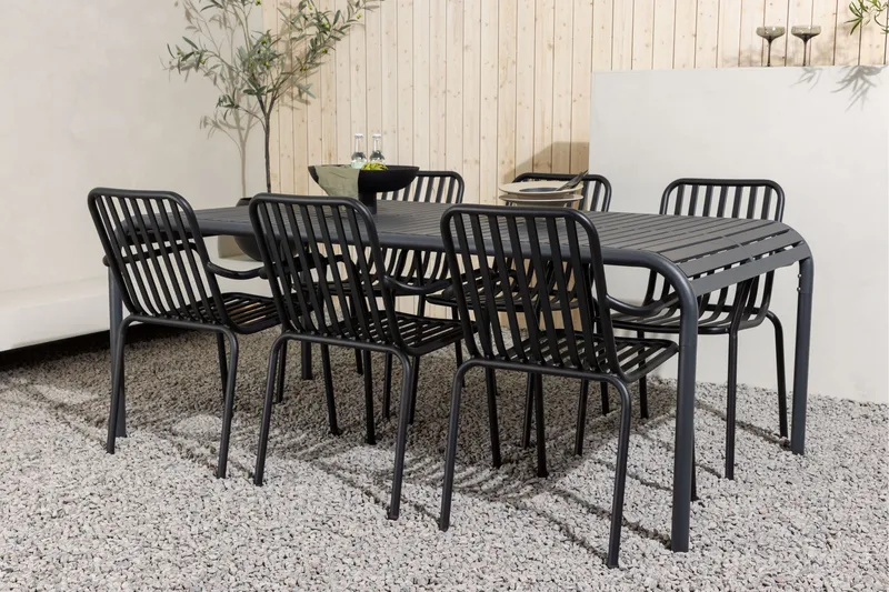 Borneo Matgrupp Utomhus 200 cm + 6 st Peking Karmstolar - Svart - Utemöbler - Utegrupp - Matgrupper utomhus