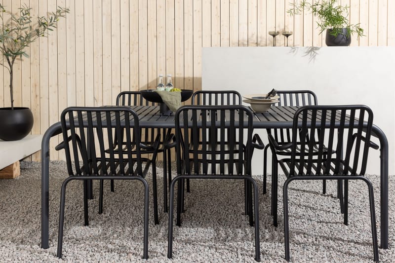 Borneo Matgrupp Utomhus 200 cm + 6 st Peking Karmstolar - Svart - Utemöbler - Utegrupp - Matgrupper utomhus