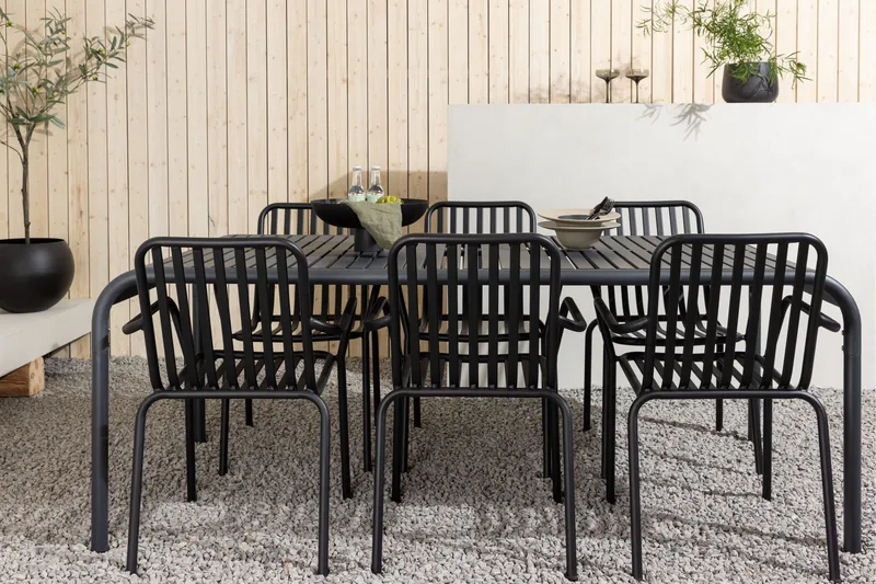 Borneo Matgrupp Utomhus 200 cm + 6 st Peking Karmstolar - Svart - Utemöbler - Utegrupp - Matgrupper utomhus