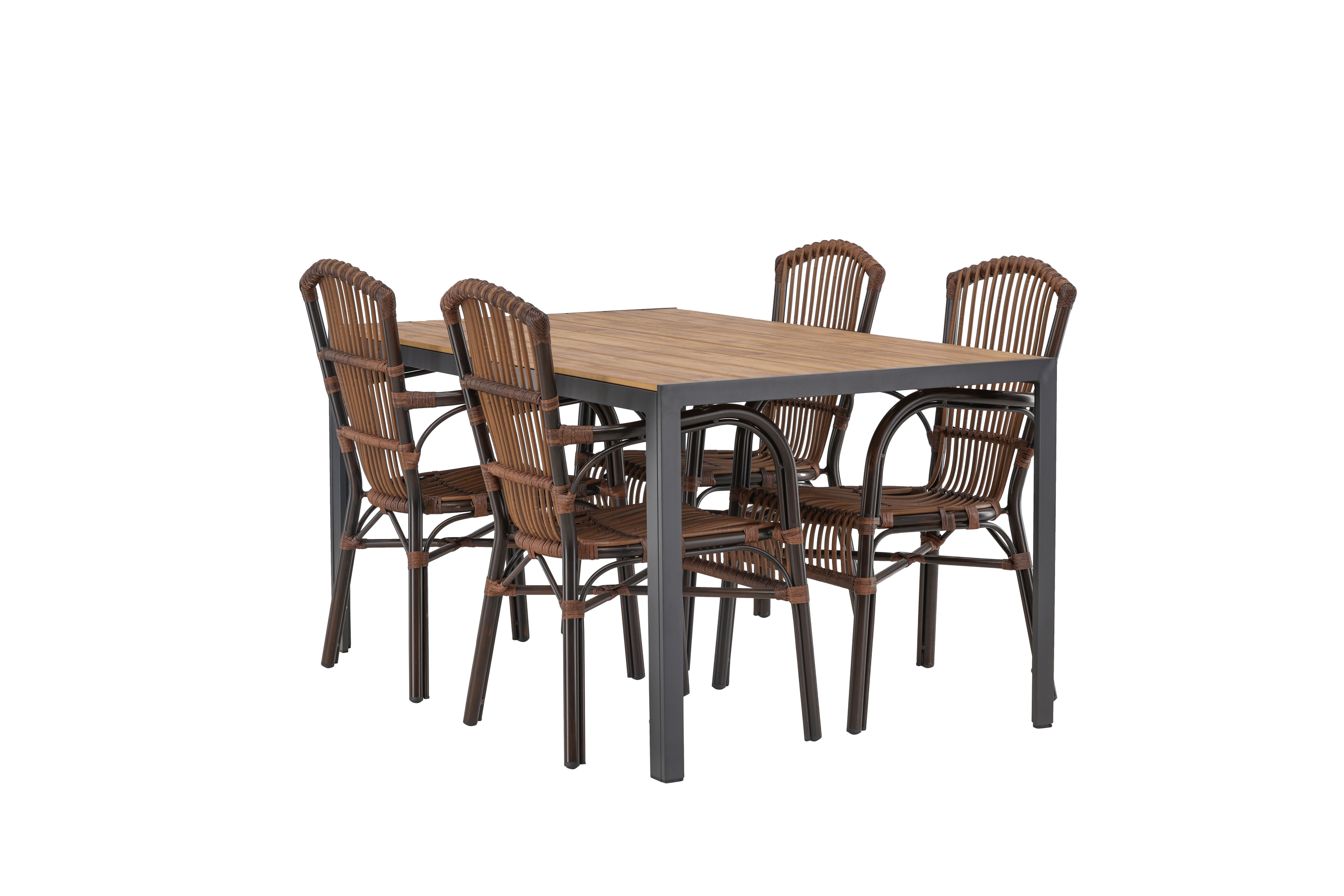 break matgrupp utomhus 150 cm + 4 st galera karmstolar - brun