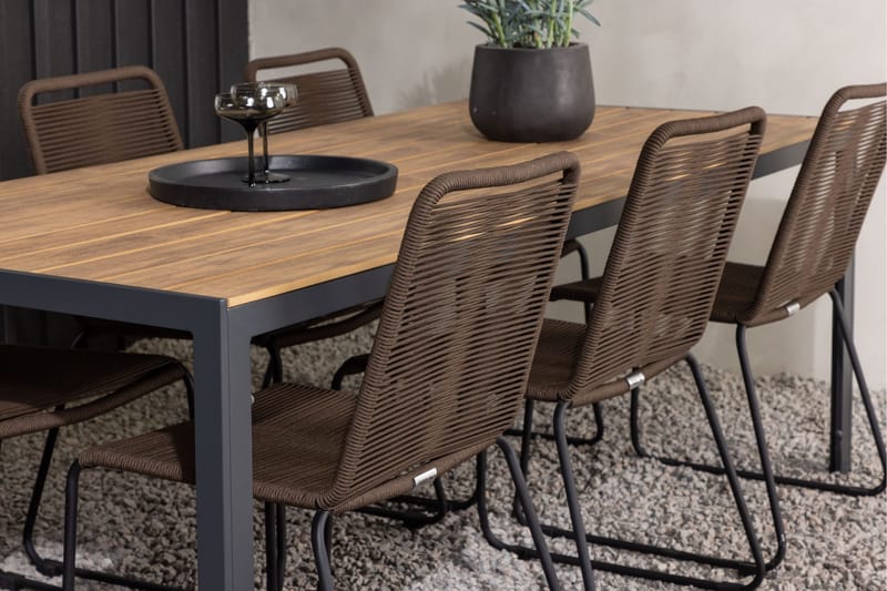 Break Matgrupp Utomhus 205 cm + 6 st Lindos Matstolar - Brun - Utemöbler - Utegrupp - Matgrupper utomhus